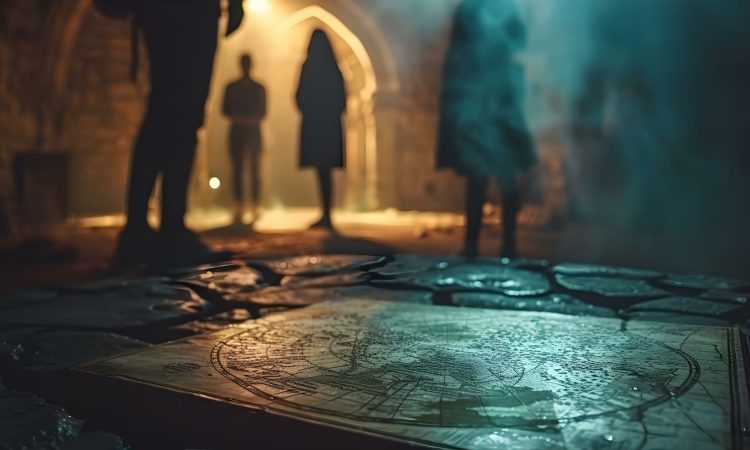 Immersive escape room with puzzles teamwork challenges and thrilling storyline. Concept Escape Room, Puzzles, Teamwork, Thrilling Storyline, Challenges