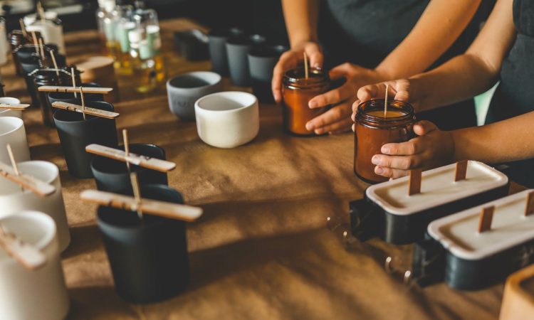 The process of making candles in the workshop.